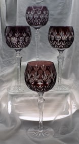 Beautiful vintage set of four hand cut amethyst to clear crystal wine glasses
