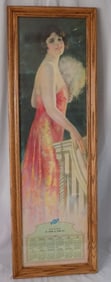 Lovely 1923 yard long advertising calendar with beautiful Art Deco lady