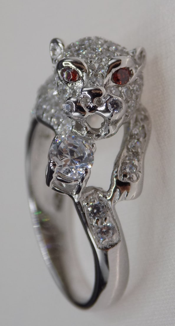 Beautiful 1 cwt topaz sterling silver panther ring (1 of 8)