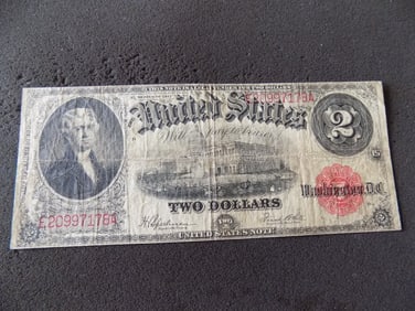 Series of 1917 $2.00 bill legal tender. Red Seal