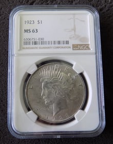 Uncirculated 1923 M63 graded by NGC silver dollar