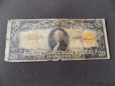 1922 $20. Gold certificate. Payable in gold coin. Horse blanket size