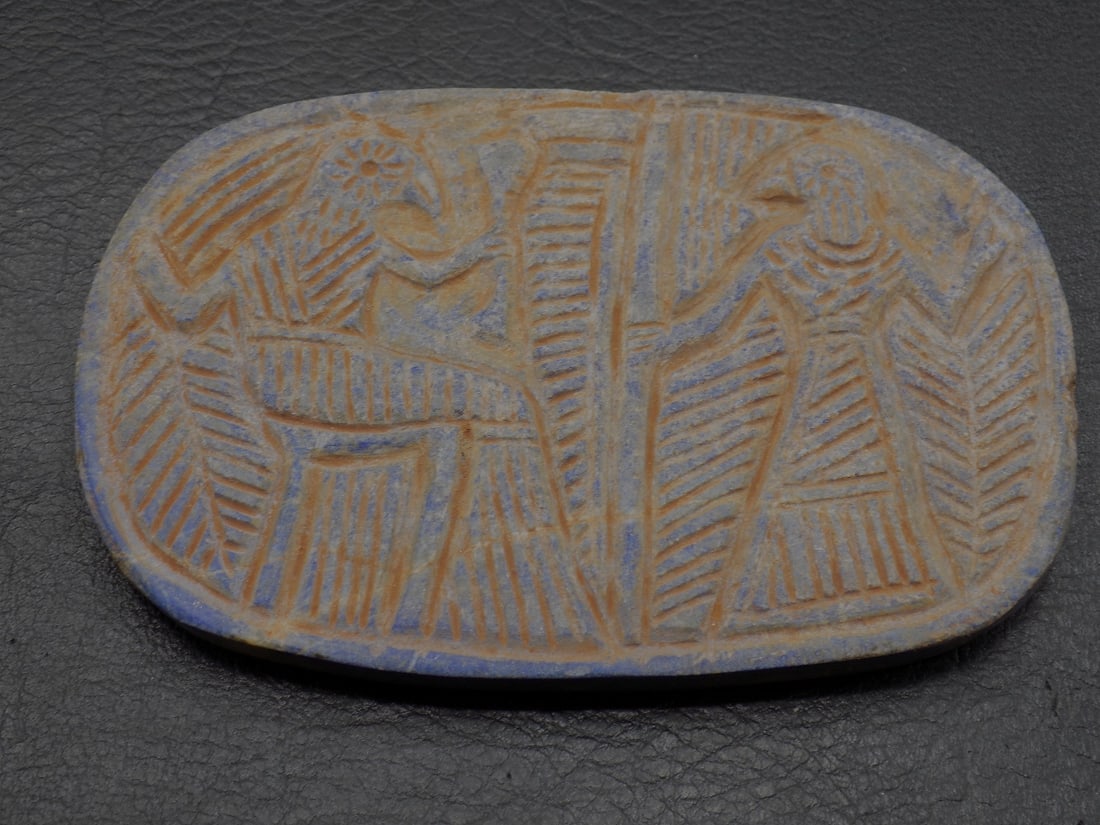Rare Ancient middle Eastern Lapis Lazuli Tile Tablet Depicting 2 Figurines Ca. 3100 BCE (1 of 6)