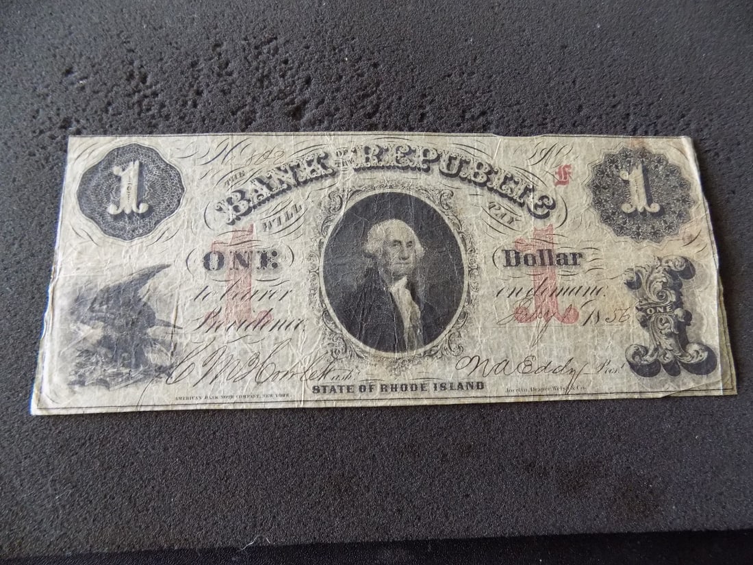 1856 $1.00 Bank note of the Republic in Providence Rhode Island (1 of 4)