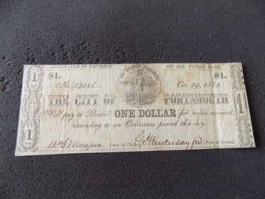 Confederate Civil War 1862 City of Portsmouth Virginia Note