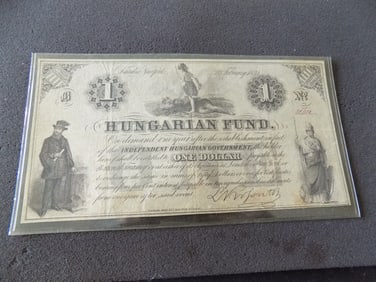 1852 Hungarian Fund Government in Exile New York $1.00 bank note