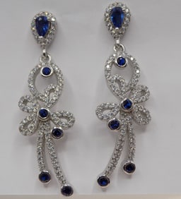 Beautiful pair of sapphire and topaz sterling silver earrings
