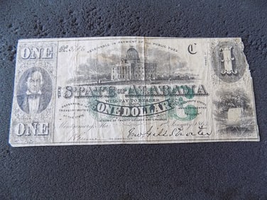 1863 Civil War State of Alabama $1.00 bill