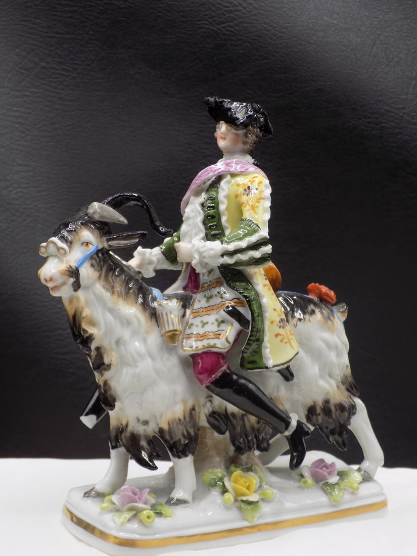 Antique Dresden figure of man riding goat (1 of 8)
