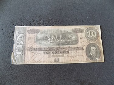 Civil War 1864 $10 bank note Confederate States of America Richmond