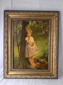 Antique artist signed picture of girl by George Cochoran Lamdin