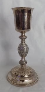Ornate French sterling chalice. Marked as shown: Ornate French sterling chalice. Marked as shown. Great quality and detail. In very good original as found condition. 3543 grams. 10 7/8 inches tall.