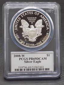 Proof 69 DCAM 2008 W graded PCGS silver Eagle dollar