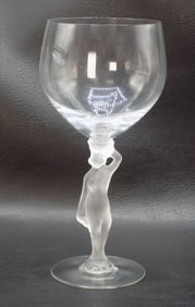Vintage French Bavel Bacchante crystal glass with frosted nude wine glass
