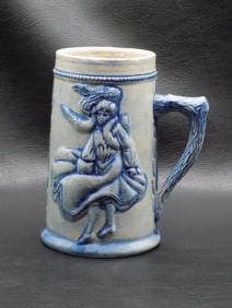 Antique blue and white stoneware mug by Robinson Clay Products Akron Ohio