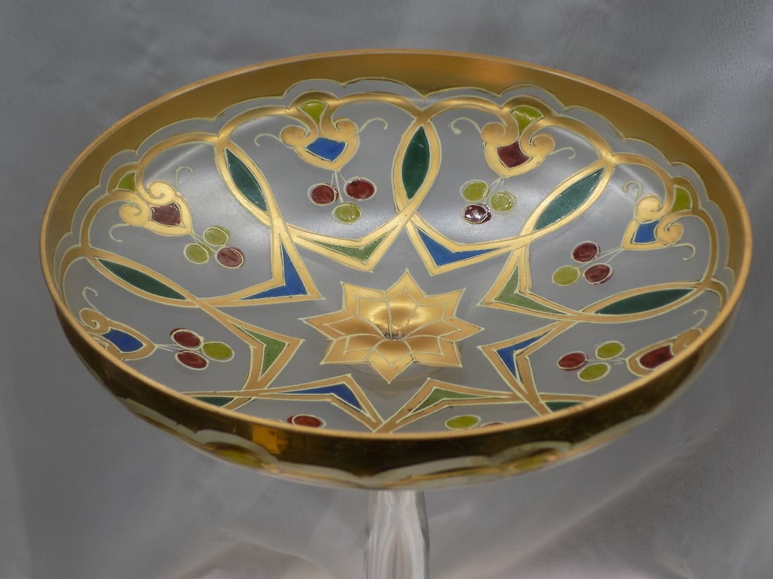 Art Deco decorated art glass compote (1 of 5)