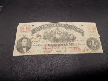1862 Confederate $1 Virginia treasury note