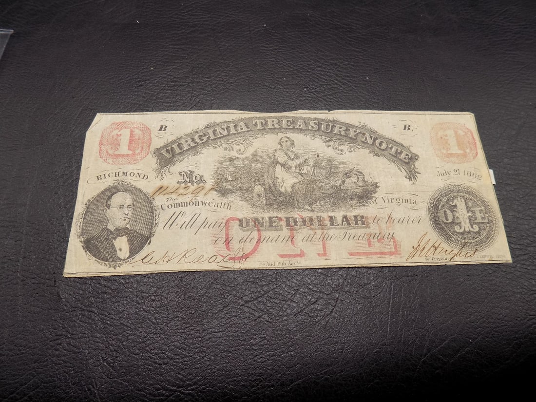 1862 Confederate $1 Virginia treasury note (1 of 4)