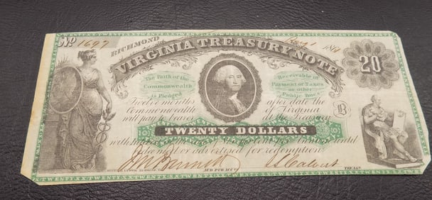 1861 Confederate $20 Virginia treasury note