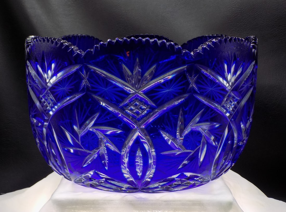 Vintage large blue cut to clear art glass bowl (1 of 7)