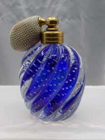 Vintage Murano art glass perfume bottle with controlled bubbles and swirls