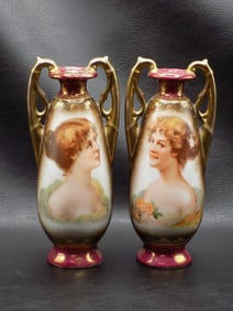Charming pair of antique Royal Vienna portrait vases