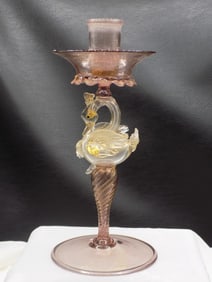 Wonderful antique Venetian art glass candleholder with swan
