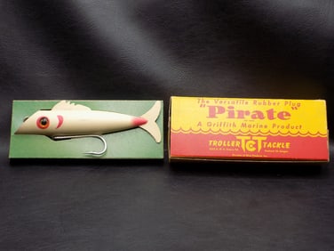 Vintage large Pirate 1950’s Rubber Fishing Lure in Original Box.