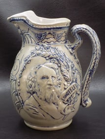 Antique blue gray salt glazed stoneware pitcher.