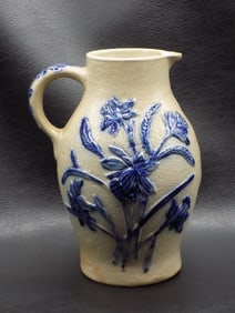 Antique blue gray salt glazed stoneware pitcher