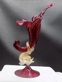 Lovely antique Venetian art glass cornucopia vase with dolphin