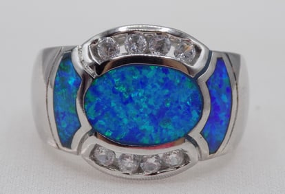 Beautiful blue opal and topaz sterling silver ring. Size 6