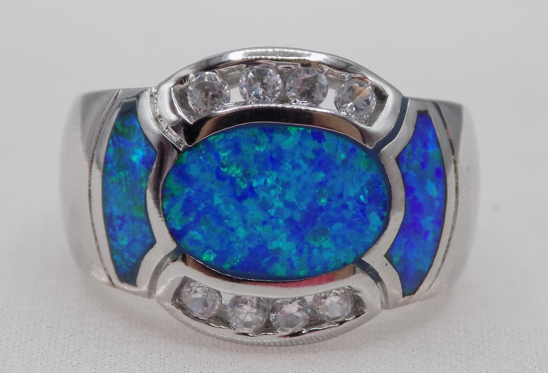 Beautiful blue opal and topaz sterling silver ring. Size 6 (1 of 4)