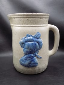 Antique blue gray salt glazed stoneware pitcher.