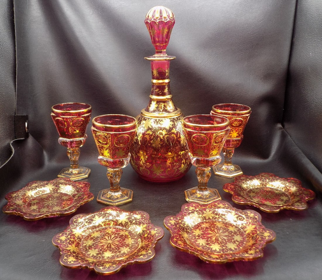 Fancy antique decorated Moser liquor set. (1 of 10)