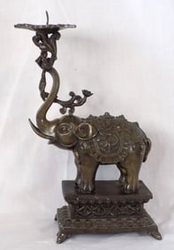 Vintage Oriental bronze elephant candleholder