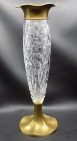 Lovely antique Hawkes cut glass vase with bronze or brass mounting