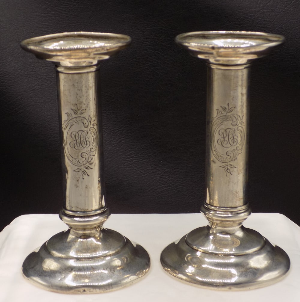 Antique pair of signed Tiffany sterling silver candlesticks (1 of 6)