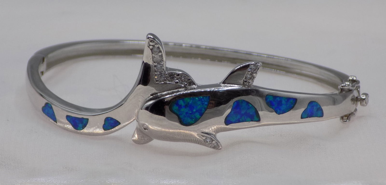 Beautiful Australian opal and topaz sterling silver bracelet with dolphin (1 of 5)