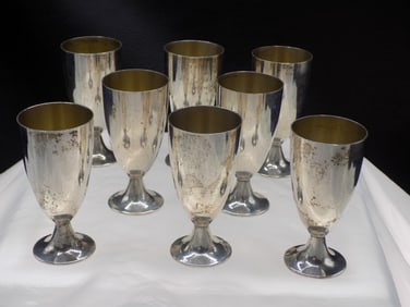 Antique set of eight signed Tiffany sterling silver shot glasses
