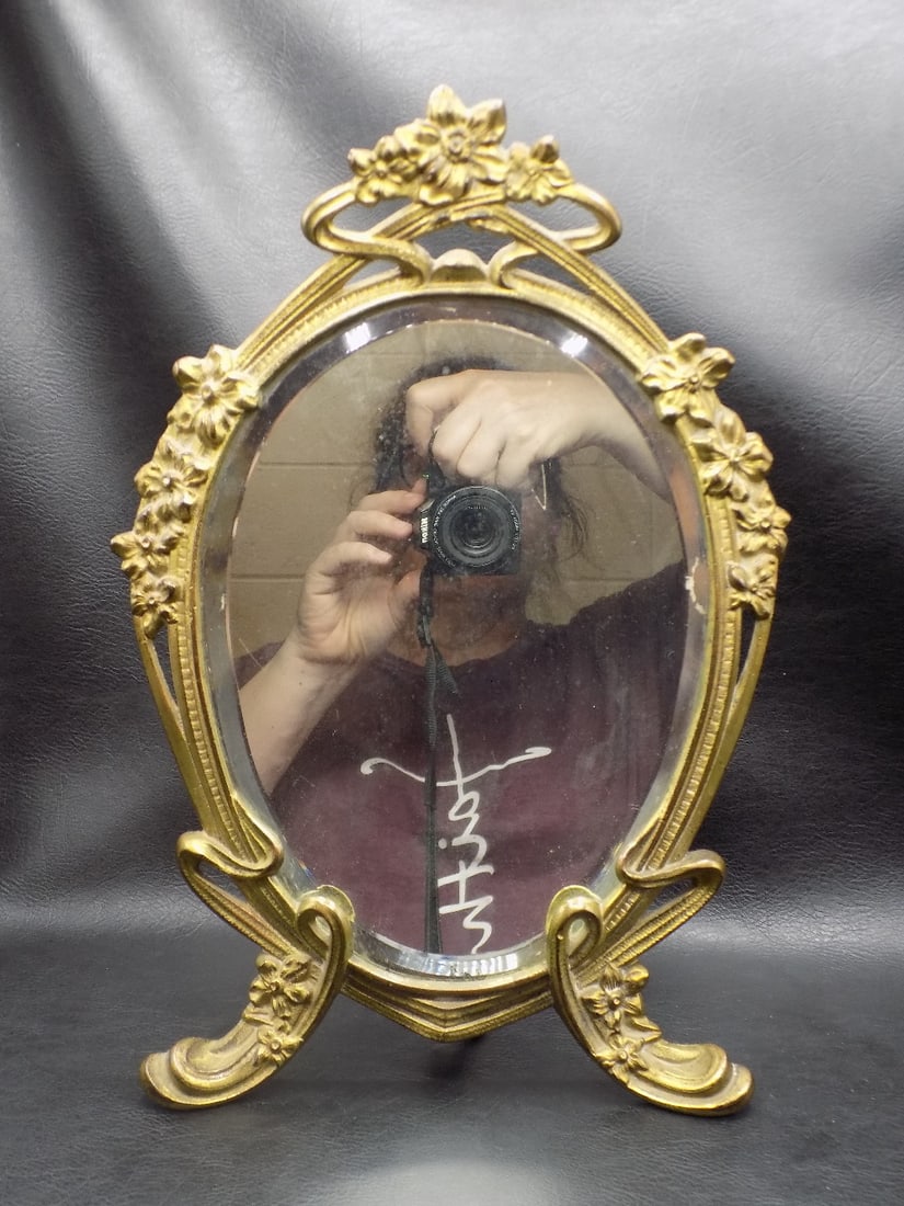 Antique floral decorated Art Nouveau table top dressing mirror (1 of 4)