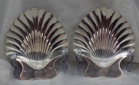 Wonderful pair of vintage signed Tiffany sterling silver shell shaped bowls.