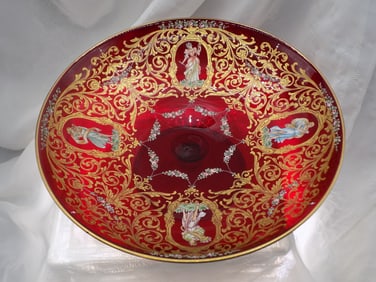Magnificent vintage decorated Moser art glass compote.