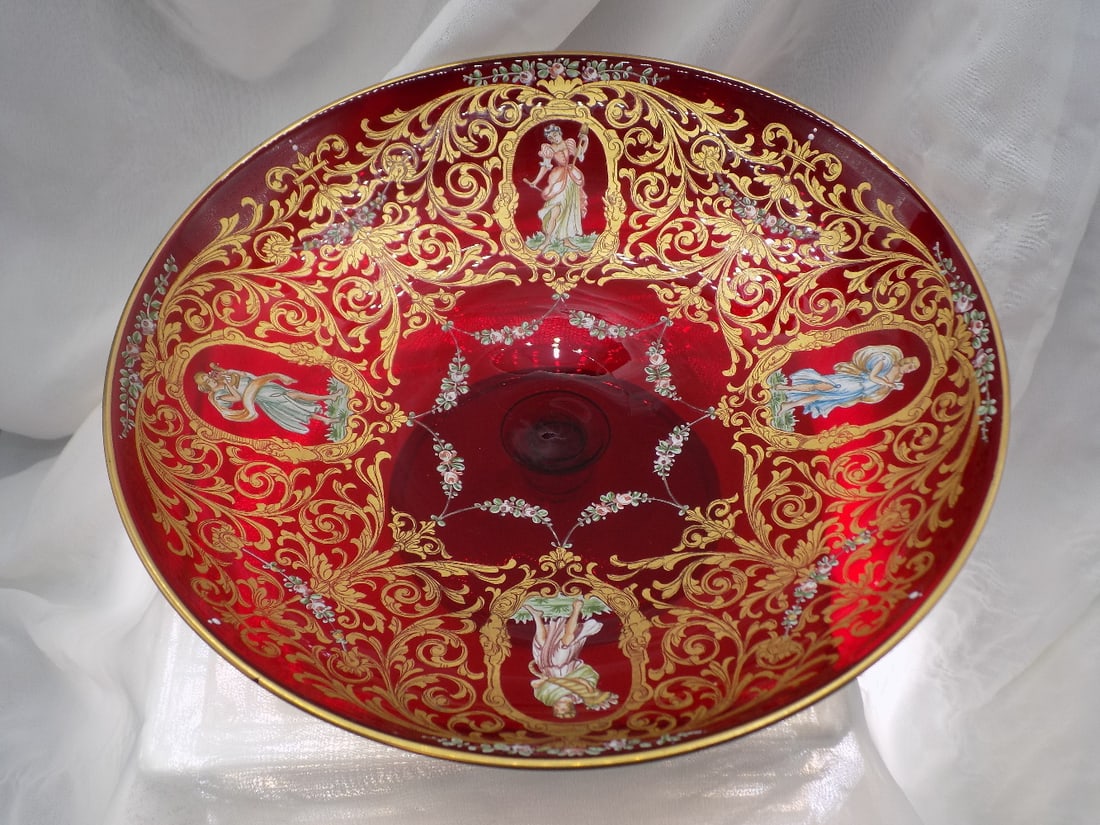 Magnificent vintage decorated Moser art glass compote. (1 of 6)