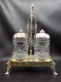 Elegant Signed Pairpoint double art glass pickle caster.