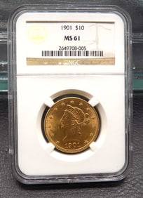 Uncirculated 1901 $10 gold coin Graded MS 61 NGC