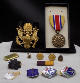 Vintage collection of Military medal, pins and tie tacs