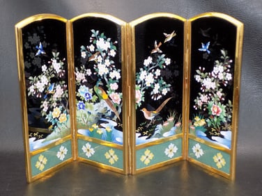 Fabulous vintage cloisonne folding Oriental table screen