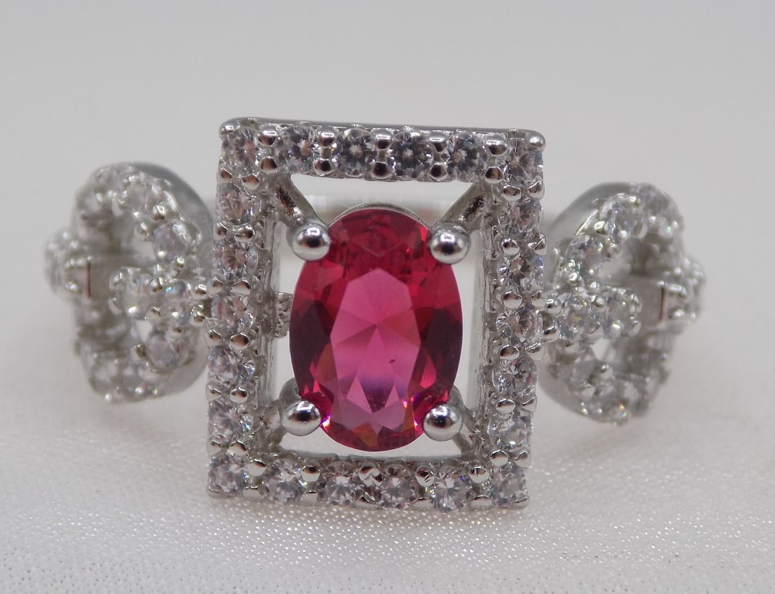 Beautiful 2 cwt ruby and white topaz sterling silver ring. Size 6 (1 of 7)