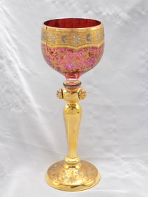 Exceptional decorated antique Moser art glass wine glass